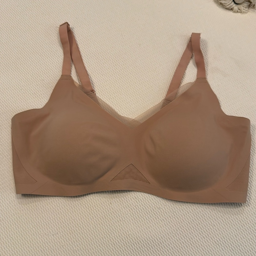 Honeylove Crossover Bra Peekaboo Mesh No Underwire Sand Nude Beige Large